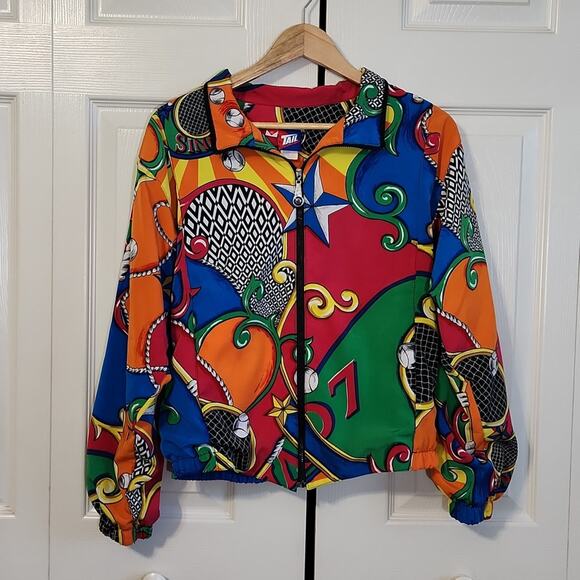 Tail Jackets & Blazers - Vintage Tail Women's Vibrant Multi-colored Tennis Print Full Zip Jacket Size Med